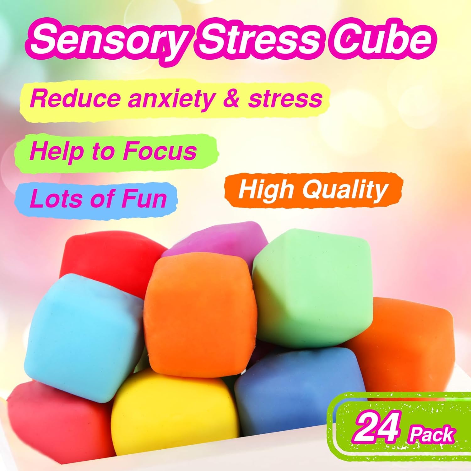 Skiennix 24 Pack Stress Cube - Soft Fidget Squishy Toys for Anxiety Relief | Classroom Party Favors