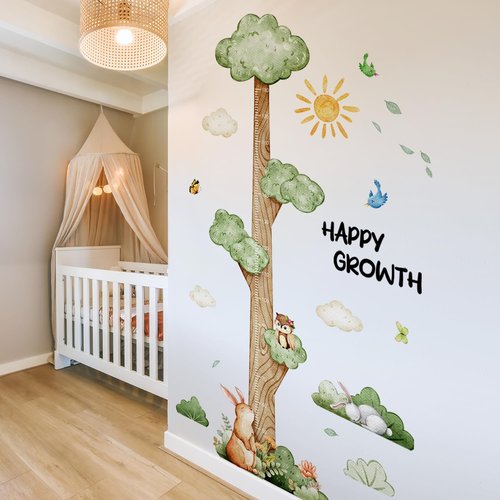 DRWSSR 3D Cartoon Height Growth Chart for Kids Wall Stickers Removable DIY Jungle Animals and Plants Height Sticker Peel and Stick Sun White Clouds Wall Art Decor for Nursery Kids Bedroom Living Room