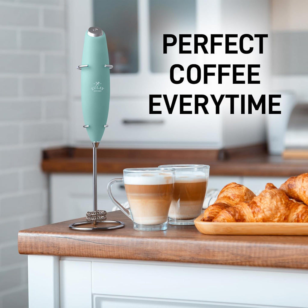 Zulay Kitchen Milk Frother - Powerful Handheld Whisk for Coffee, Lattes & Hot Chocolate | Includes 4 Duracell Batteries