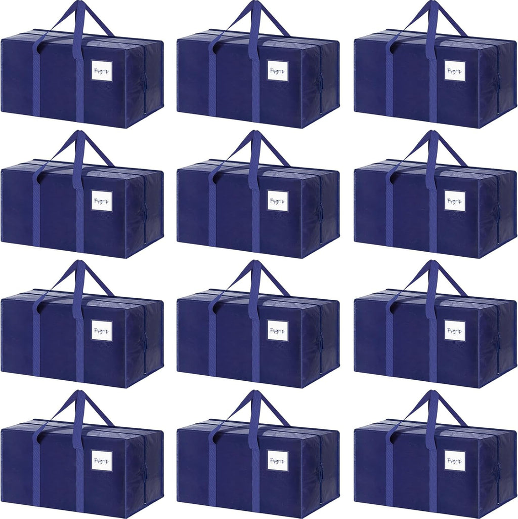 Skiennix Extra Heavy Duty Large Moving Bags - Strong Zipper & Comfortable Handles | 12 Pack, Dark Blue