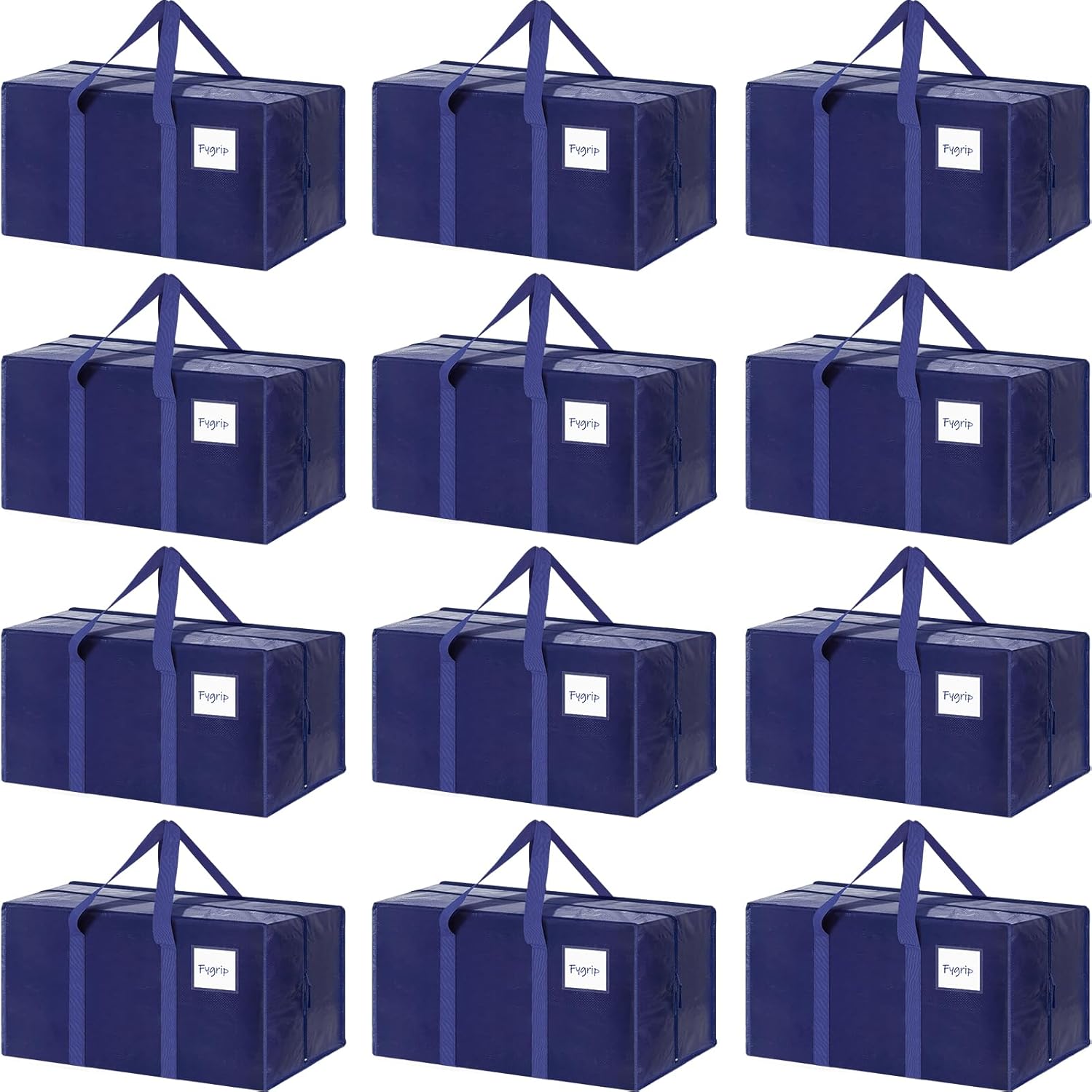 Skiennix Extra Heavy Duty Large Moving Bags - Strong Zipper & Comfortable Handles | 12 Pack, Dark Blue