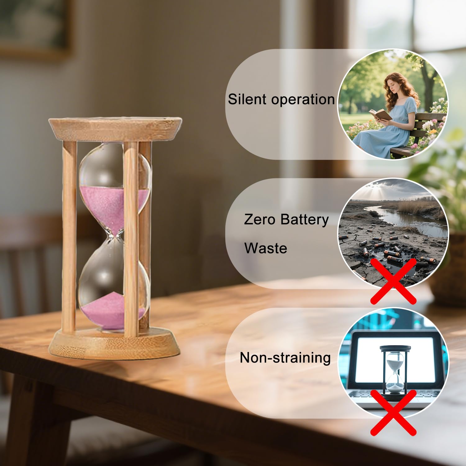 Wood Sand Timer,2 Minute Hourglass,Mini Bamboo Sandglass Timer 2 Min,Unbreakable Sand Clock for Toothbrush Timer,Game,Gift,Pink