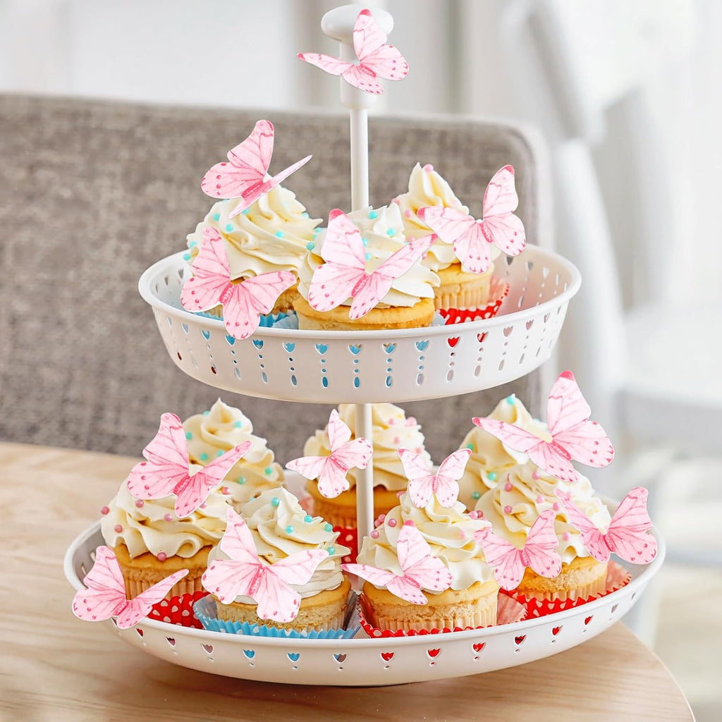 Skiennix Pink Butterfly Cake Decorations - 40 Edible Wafer Paper Cupcake Toppers for Parties
