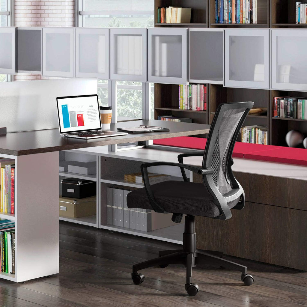Tuoze Ergonomic Office Chair - Mid Back Mesh Design with Lumbar Support & Armrests | Black