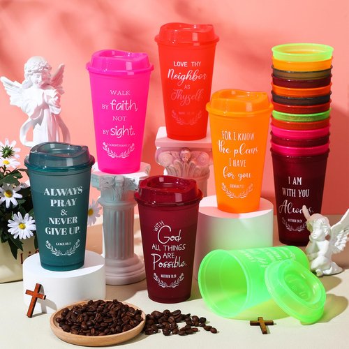 Skylety 72 Pcs Christian Christmas Tumblers Bulk Gifts for Women Men Plastic Coffee Cups Church Mugs with Lids and Straw Bible Verse 16 oz Religious Gifts Coworkers Employees Mugs (Bright Colors)