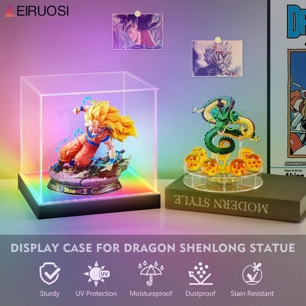 Shenron Clear Acrylic Display Case - LED Showcase for Dragon Shenlong Statue & Dragon Balls | Dustproof Holder