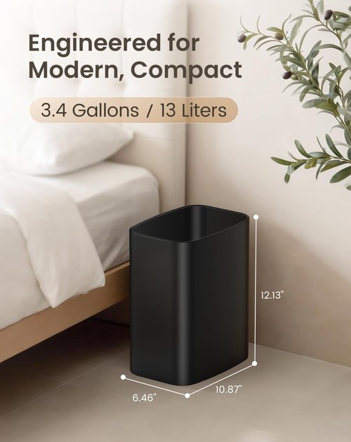 Cesun Small Bathroom Trash Can, 3.4 Gallon Metal Garbage Can, Slim Stainless Steel Waste Basket for Dorm, Bedroom, Office, Toilet, Near Desk, Under Sink (Black)