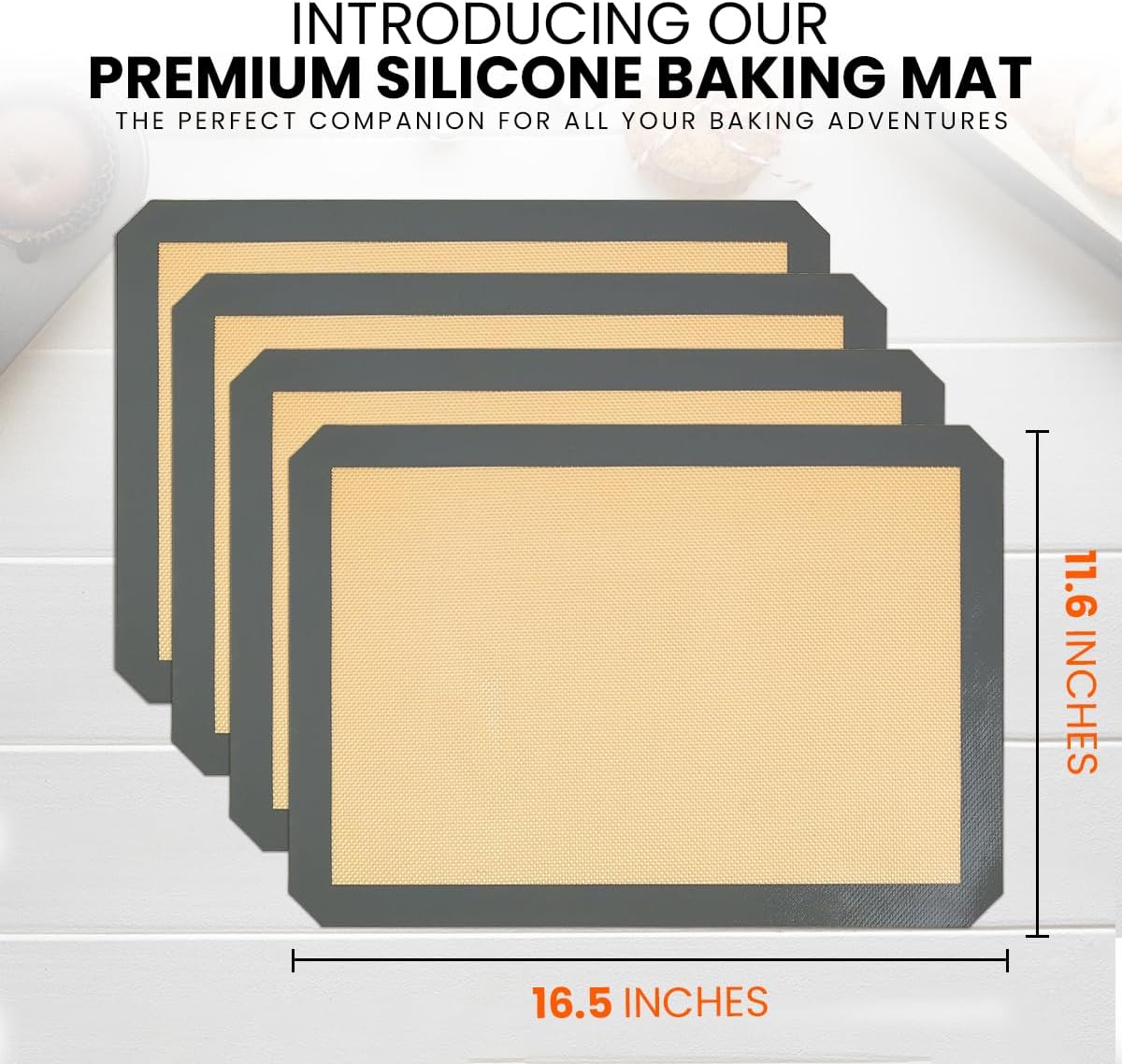 Skiennix Silicone Baking Mats - Non-Stick, Reusable 4-Pack | Heavy-Duty Half Sheet for Macarons & Pastries