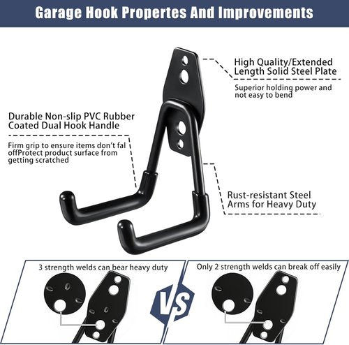 KOFANI Heavy-Duty Garage Hooks - 12 Pack Anti-Slip Wall Storage for Bikes, Ladders & Garden Tools