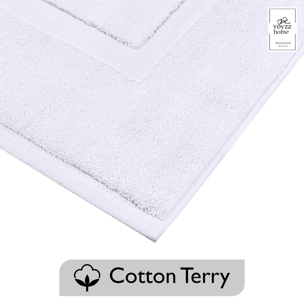 voyzz home Premium Bath Mat Floor Towel Set, Pack of 2 Super Soft & Absorbent Luxury Cotton Towels Hotel, Spa, Shower & Bathroom Tub Floor Mats Machine Washable (20"x30" Inch) White