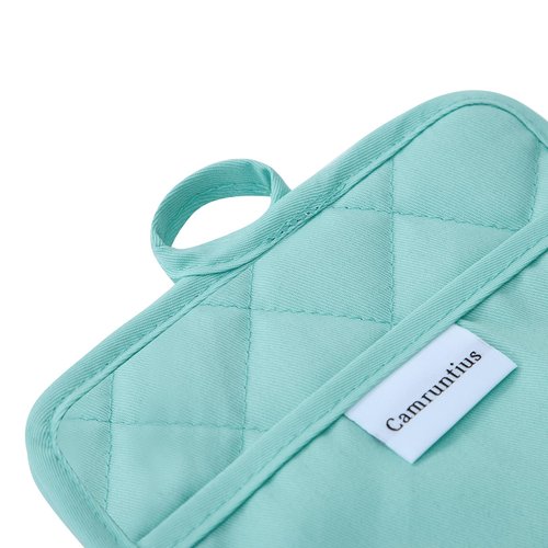 Camruntius Kitchen Pot Holders, 7"x9", Rectangular with Pocket, Cotton and Neoprene Heat-Resistant Potholders for Cooking and Baking, Machine Washable, 3-Piece Set (Sky Blue)