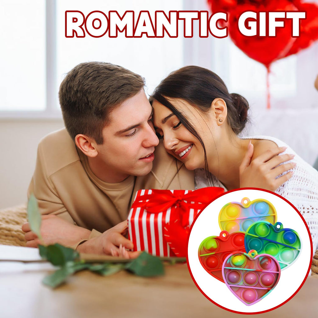 EFZXIB Valentine’s Day Heart Mini Pop Keychains 50 Pack –10 Colors with 5 Each Mini Heart-Shaped Bubble Fidget Keychain Stress Relief Sensory Toy Party Favors for Kids, Classroom Gifts