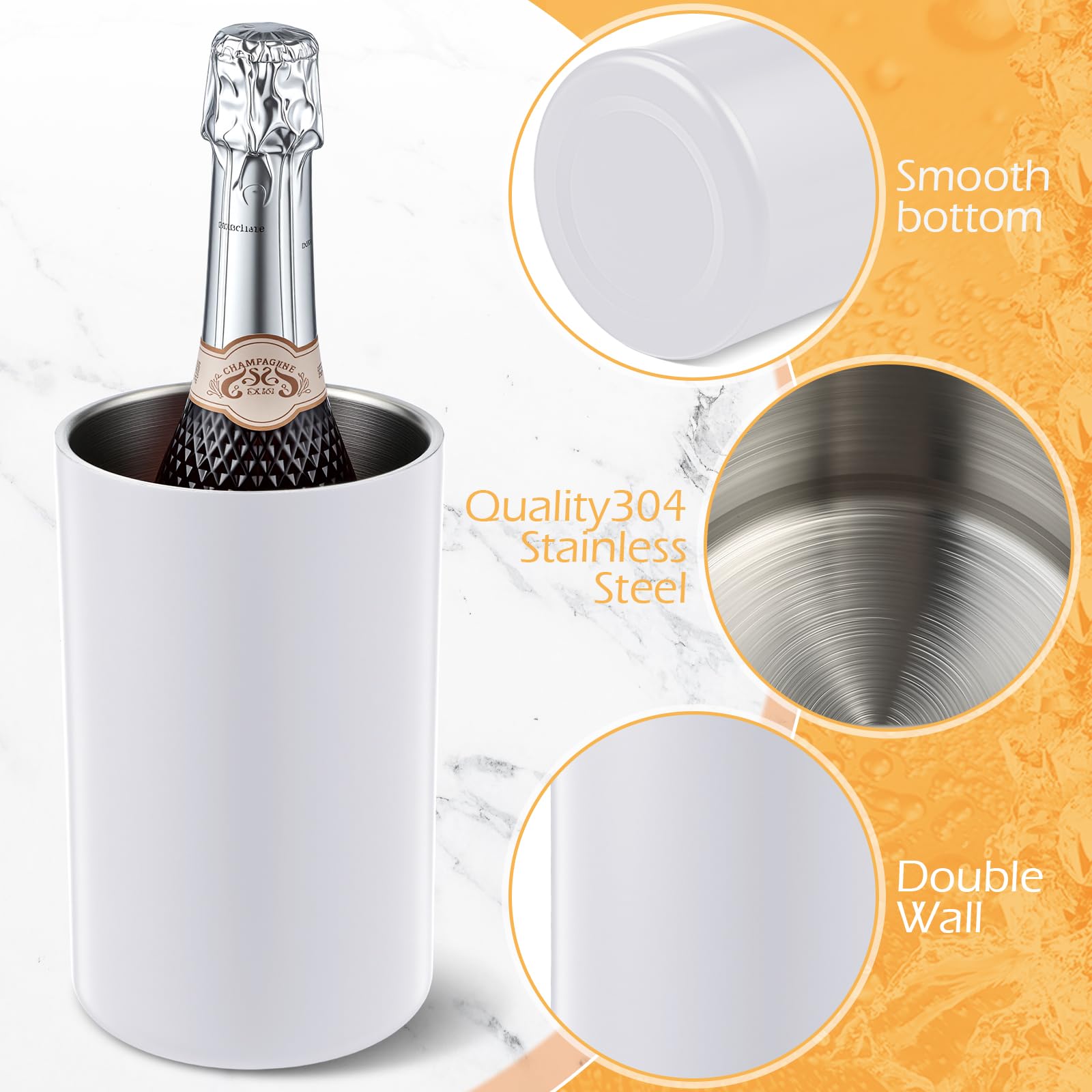 Potchen 6 Pack Wine Chiller Bucket Wine Bottles Cooler Bulk, Stainless Steel Double Wall Insulated Champagne Ice Bucket for Parties,Fits for 750 ml Bottles (White)