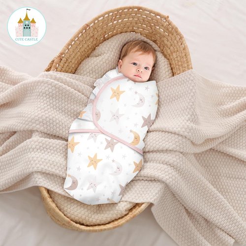 Cute Castle Baby Swaddle Sleep Sacks - Ergonomic Newborn Swaddles for Boys & Girls | 3-Pack (0-3 Months - Pink, Moon, Stars)