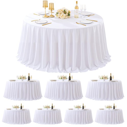 Besutolife 90 Inch Round Tablecloth White, 8 Pack Wrinkle Resistant and Washable Table Cover 100% Polyester Decorative Circle Table Cloth for Weddings, Parties, Banquet, Dining Room, Kitchen