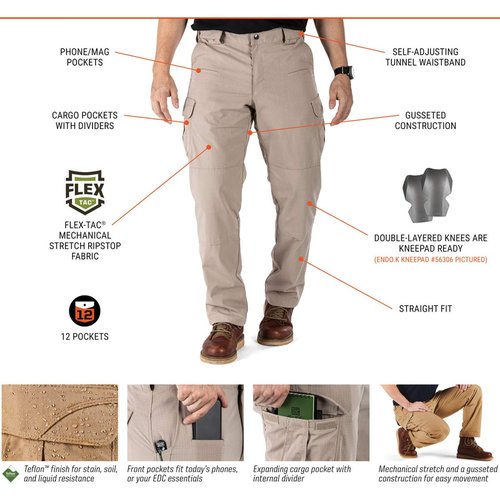 5.11 Men's Stryke Tactical Cargo Pant with Flex-Tac, Style 74369, Stone, 30W x 36L