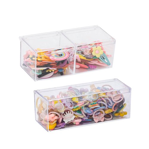 GOXITAX 2 Pack Qtip Holder Dispenser with Lid , Plastic Bathroom Vanity Canister for Counter, Drawer and Cabinet Use, Cotton Balls, Makeup Pads, Floss Picks, Clear Desk Container