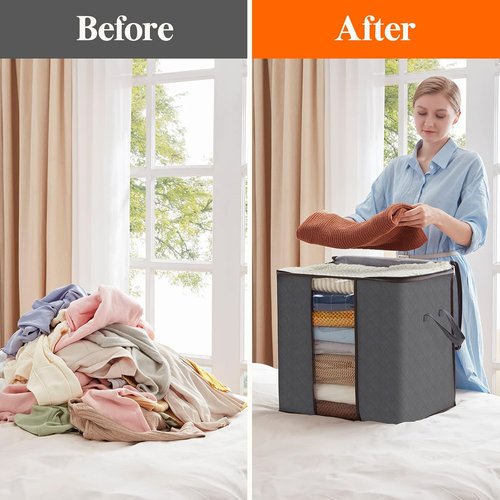 Lifewit 90L Extra Large Blanket Storage Bags - Foldable Comforter Containers with Reinforced Handles | 5 Pack