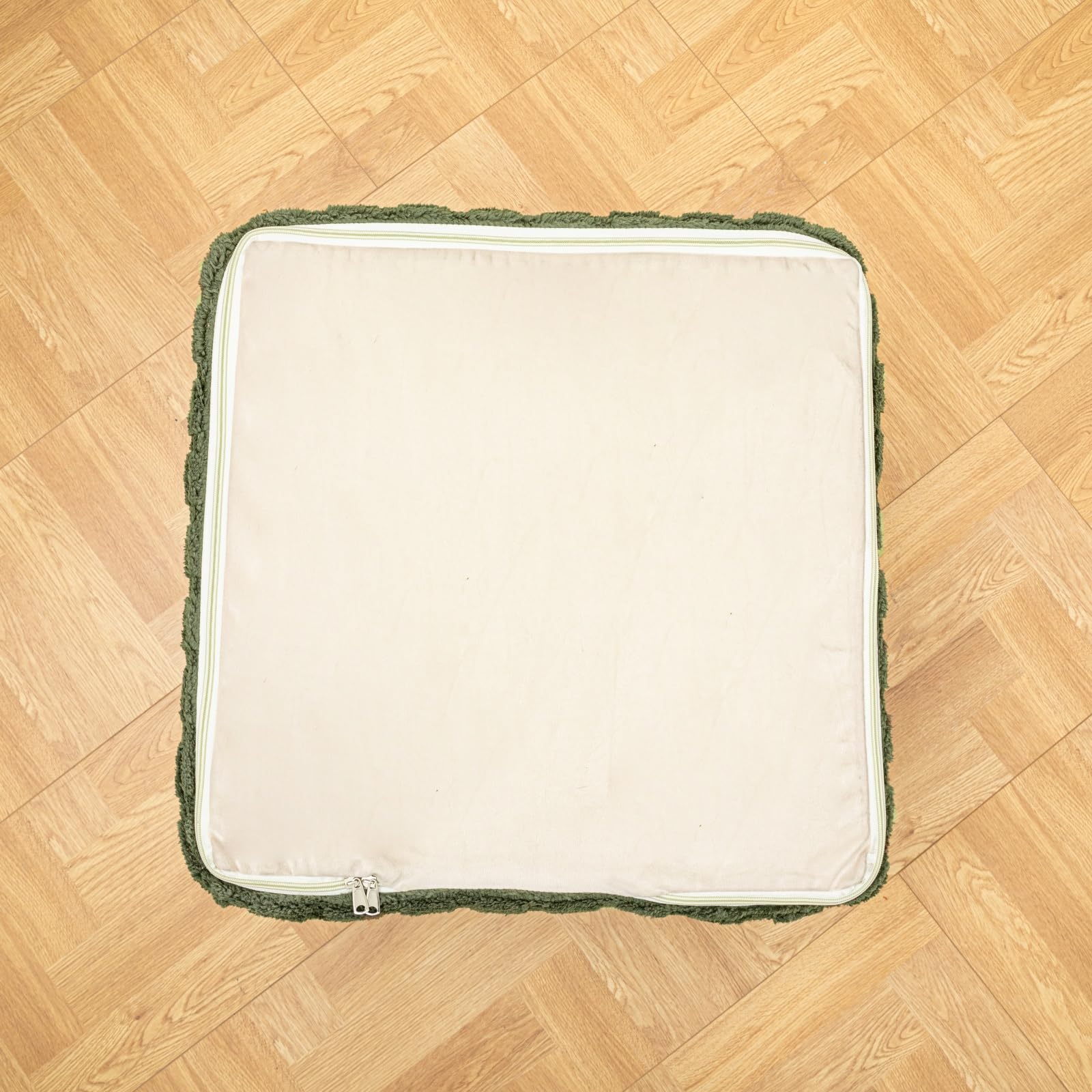 Poofieotto 20x20x14 Inches Fluffy Square Pouf Ottoman - Plush Furry Boneless Ottoman Foot Rest Stool with High-Density Foam, Versatile Floor Seating for Living Room (Green)