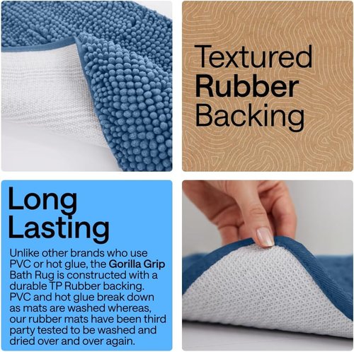 GORILLA GRIP Bath Rug Mat - Soft Absorbent Chenille | Quick-Dry Microfiber, 30x20, Blue