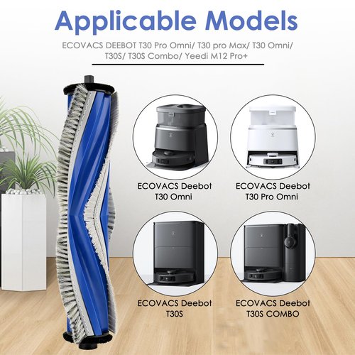 (2 Pack) Roller Brushes Compatible with ECOVACS DEEBOT T30 Pro Omni/ T30 Omni/ T30S/ T30S Combo/ N20 plus/ N20 Pro Plus/ Yeedi M12 Pro+ Robot Vacuum, Main Brush Replacement Multi-Surface Brushes
