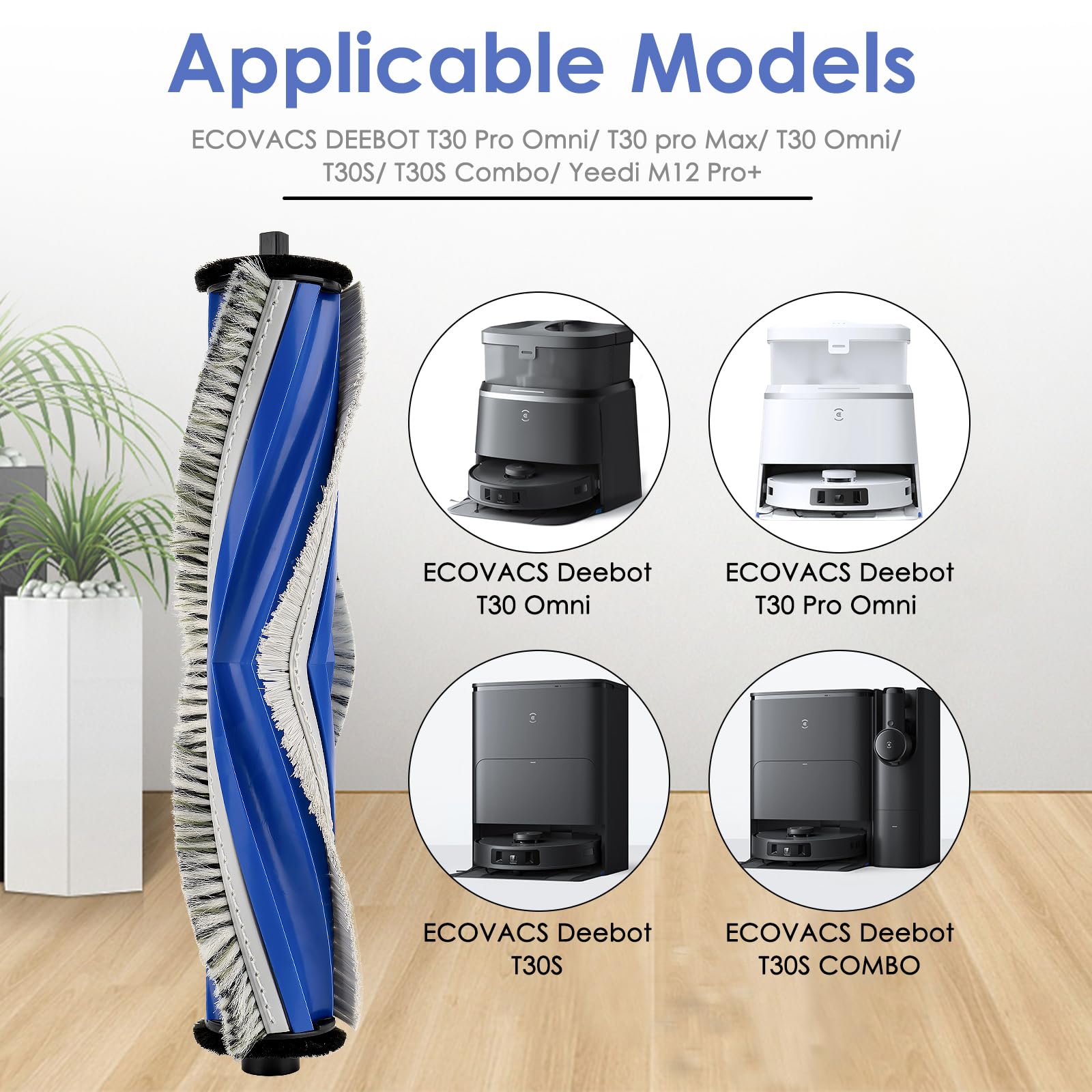 (2 Pack) Roller Brushes Compatible with ECOVACS DEEBOT T30 Pro Omni/ T30 Omni/ T30S/ T30S Combo/ N20 plus/ N20 Pro Plus/ Yeedi M12 Pro+ Robot Vacuum, Main Brush Replacement Multi-Surface Brushes