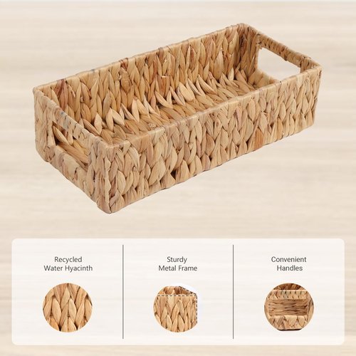Toilet Tank Basket,Water Hyacinth Woven Storage Basket with Handles for Bathroom Organization - Toilet Paper Holder & Storage Bin, Handwoven Natural Basket (2-Pack)