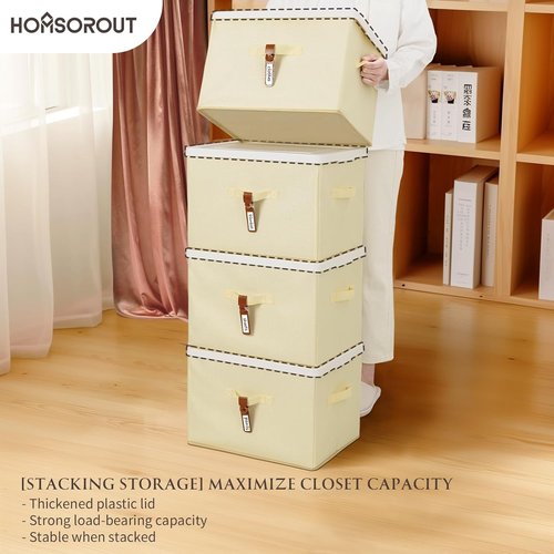 Homsorout Large Clothes Storage Bins - Decorative Storage Containers with Lids | 2 Pack in Beige Yellow