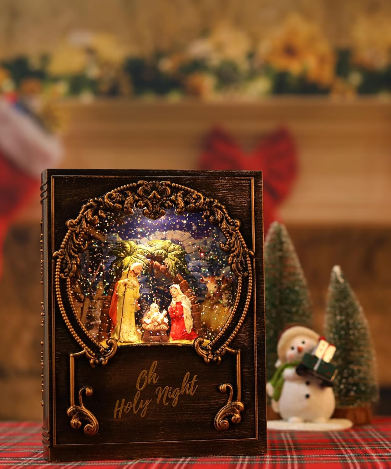Regine Switzerland Christmas Snow Globe - Nativity Scene with Music & Timer | USB & Battery Operated Decor