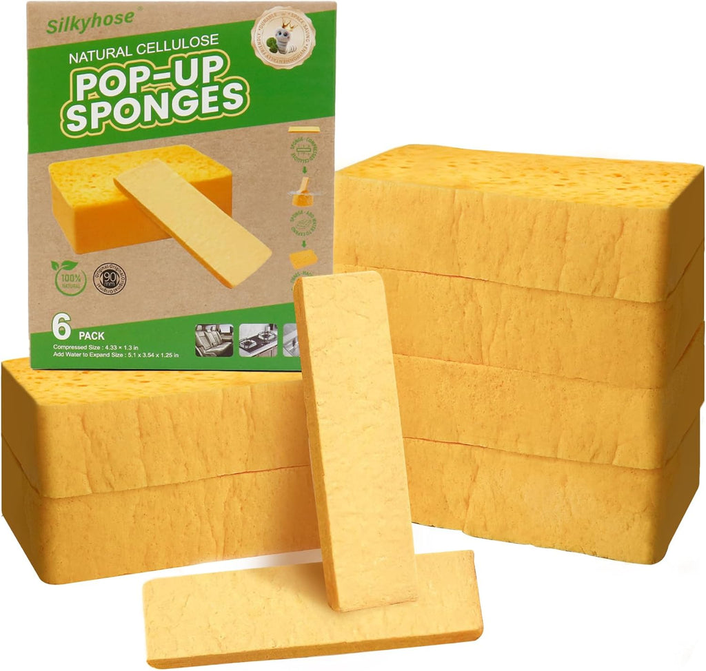 Pop-Up Cellulose Sponges - Biodegradable & Super Absorbent | Large Thick, Tear-Resistant | 6 Pack for Kitchen & Dishes
