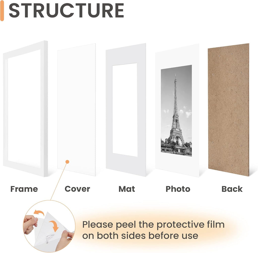 Upsimples 11x17 Picture Frame Set of 5 - Versatile Wall Gallery Frames for 9x15 or 11x17 Photos | White