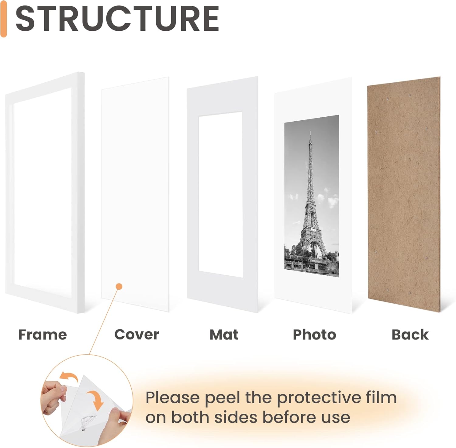 Upsimples 11x17 Picture Frame Set of 5 - Versatile Wall Gallery Frames for 9x15 or 11x17 Photos | White
