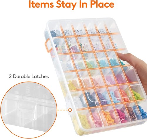 Lifewit 36-Grids Clear Plastic Organizer Box - Stackable Storage with Adjustable Dividers & Labels | 2-Pack for Crafts, Jewelry & More