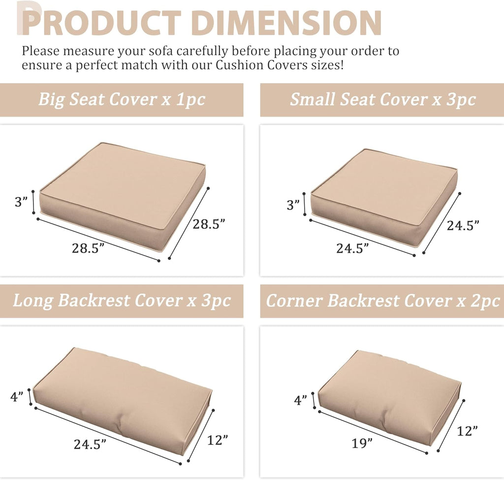 Skiennix Outdoor Patio Furniture Cushion Covers - Waterproof Replacement Set for 5 Cushions