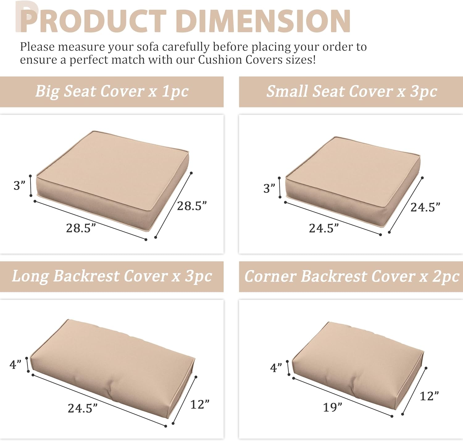 Skiennix Outdoor Patio Furniture Cushion Covers - Waterproof Replacement Set for 5 Cushions