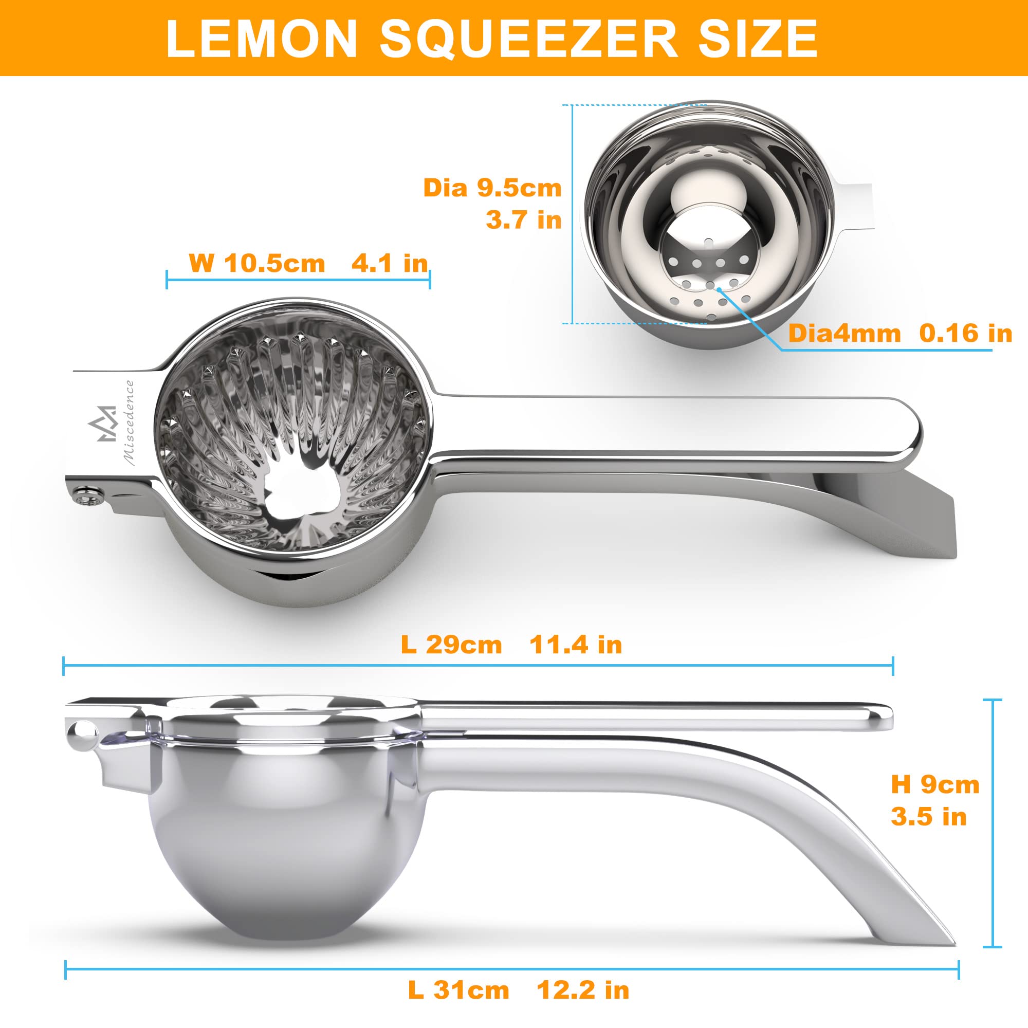 Miscedence Large lemon squeezer, Manual Juicers stainless steel citrus juicer All Size Fruits Can Squeeze Juice, Large Yield, Suitable For Lemons, Oranges, Pomegranates, Grapes