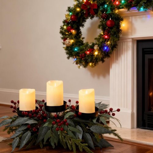 22 Inch Christmas Candle Holder Centerpiece by [Brand Name] - Elegant 3 Tray Design for Holiday Home Decor