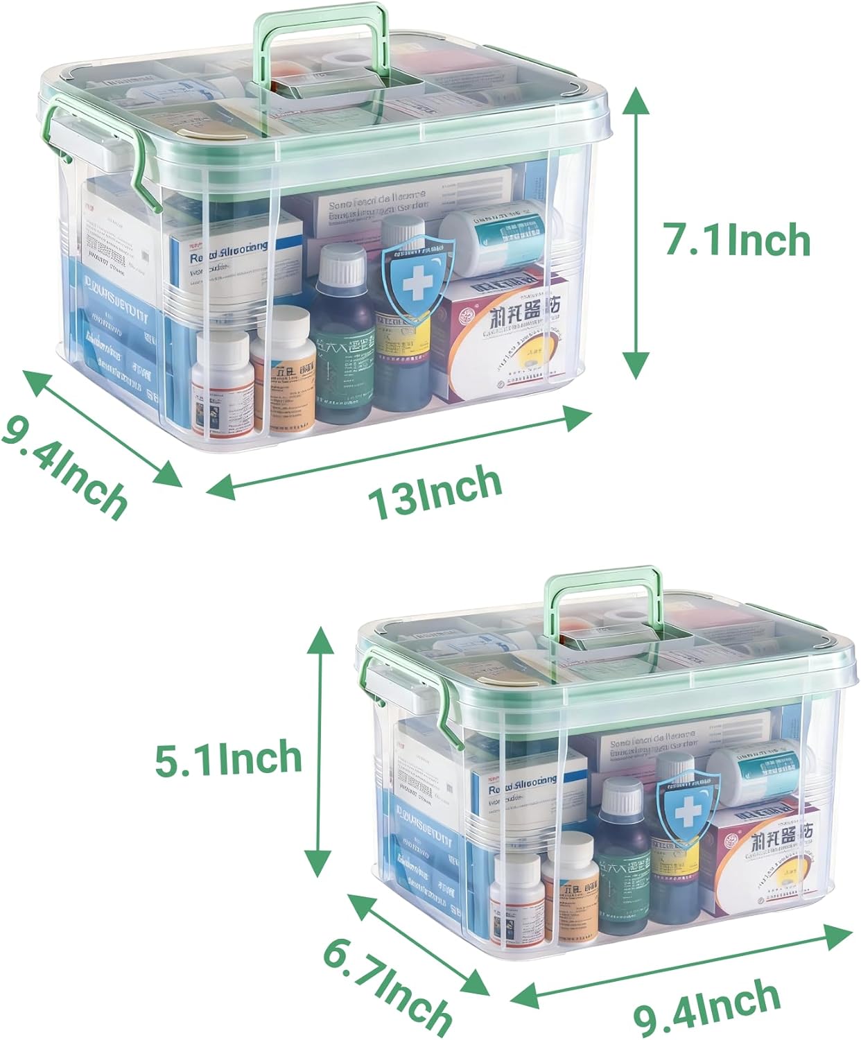 UNITED FLAMES Medicine Storage Box - 2-Pack Clear Organizer with Locking Lid & Removable Tray for Home & Pet Care