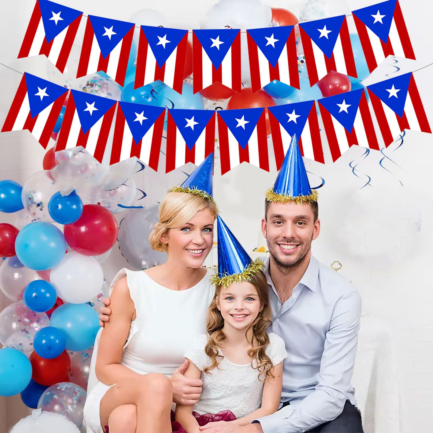Puerto Rico Birthday Party Decorations, Puerto Rican Flag Banners Party Decorations for Patriotic Anniversary Veterans Day Decor