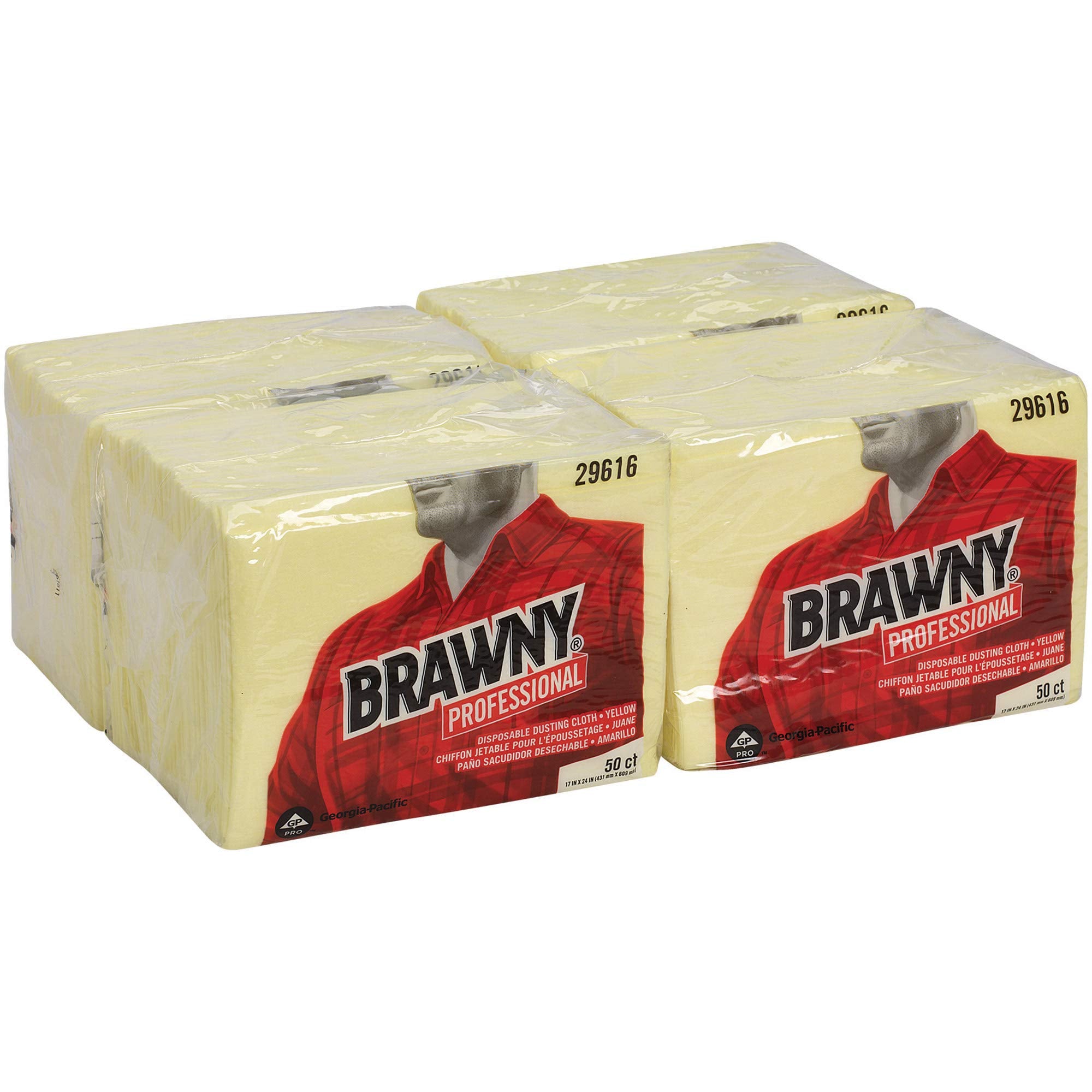 Georgia-Pacific Brawny Yellow 1/8 Fold Disposable Dusting Cloth by GP PRO, 24" Length x 17" Width, 29616 (Case of 4 Packs, 50 Cloths per Pack)