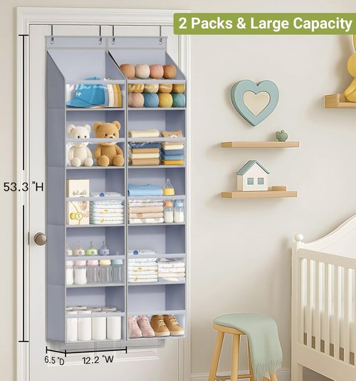 AOODA Over The Door Organizer - Large Capacity Hanging Storage with Clear Deep Pockets | Ideal for Nursery, Bathroom, Bedroom, and Pantry (Grey)