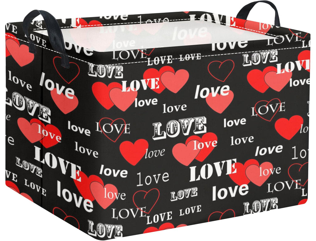 TIBAOLOVER Rectangular Valentines Basket for Home Kitchen Girls Cute Kids Storage Bin Organizer Shelf Book Room Decor(Black Red Love)