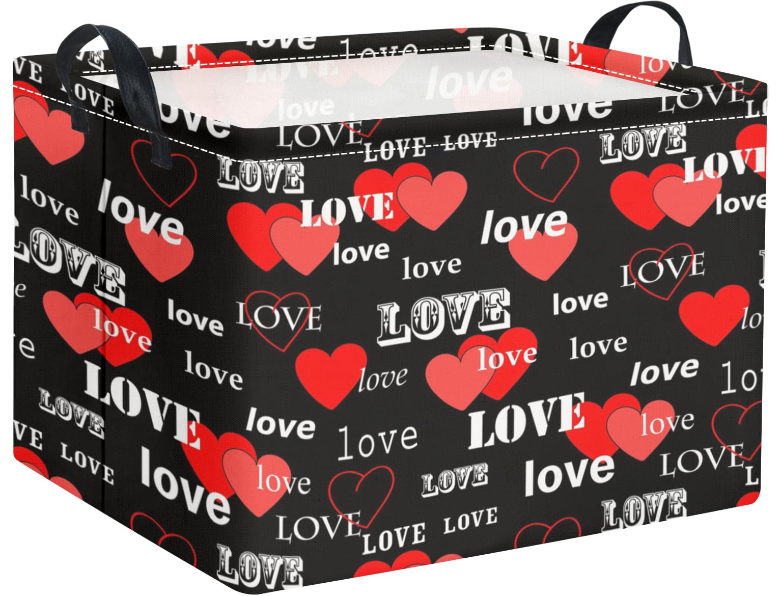 TIBAOLOVER Rectangular Valentines Basket for Home Kitchen Girls Cute Kids Storage Bin Organizer Shelf Book Room Decor(Black Red Love)