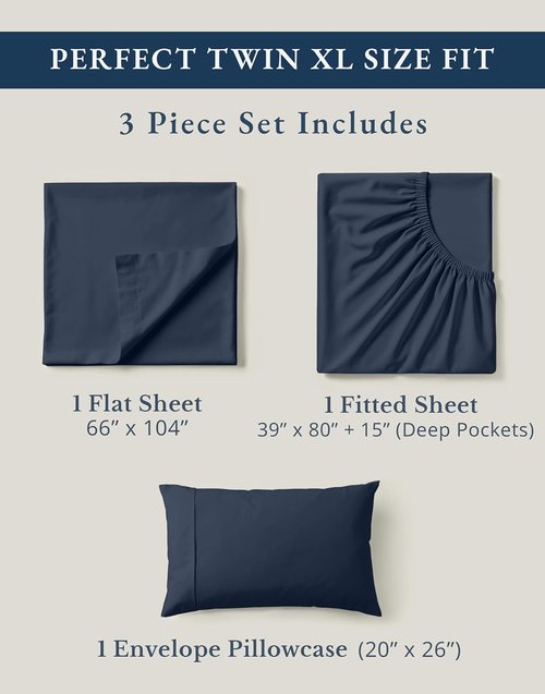 Lane Linen 100% Organic Cotton Mercerized Twin XL Sheet Set - Luxury Hotel Quality, Navy Color