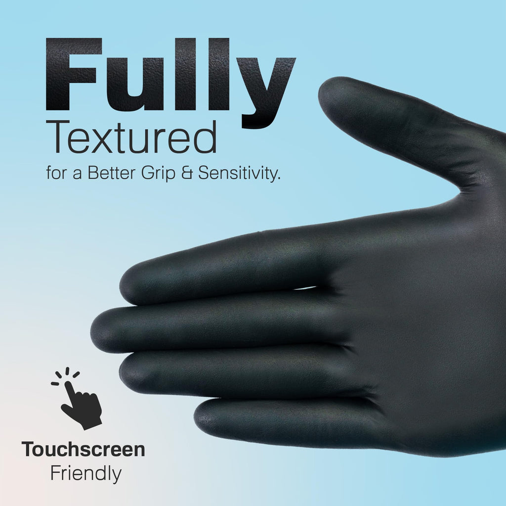Raxwell 5.5 Mil Black Nitrile Gloves - Chemical Resistant for Medical & Cleaning Tasks - Textured Touchscreen-Compatible Food Safe Gloves - Disposable for Cooking & Prep - Medium Pack of 100
