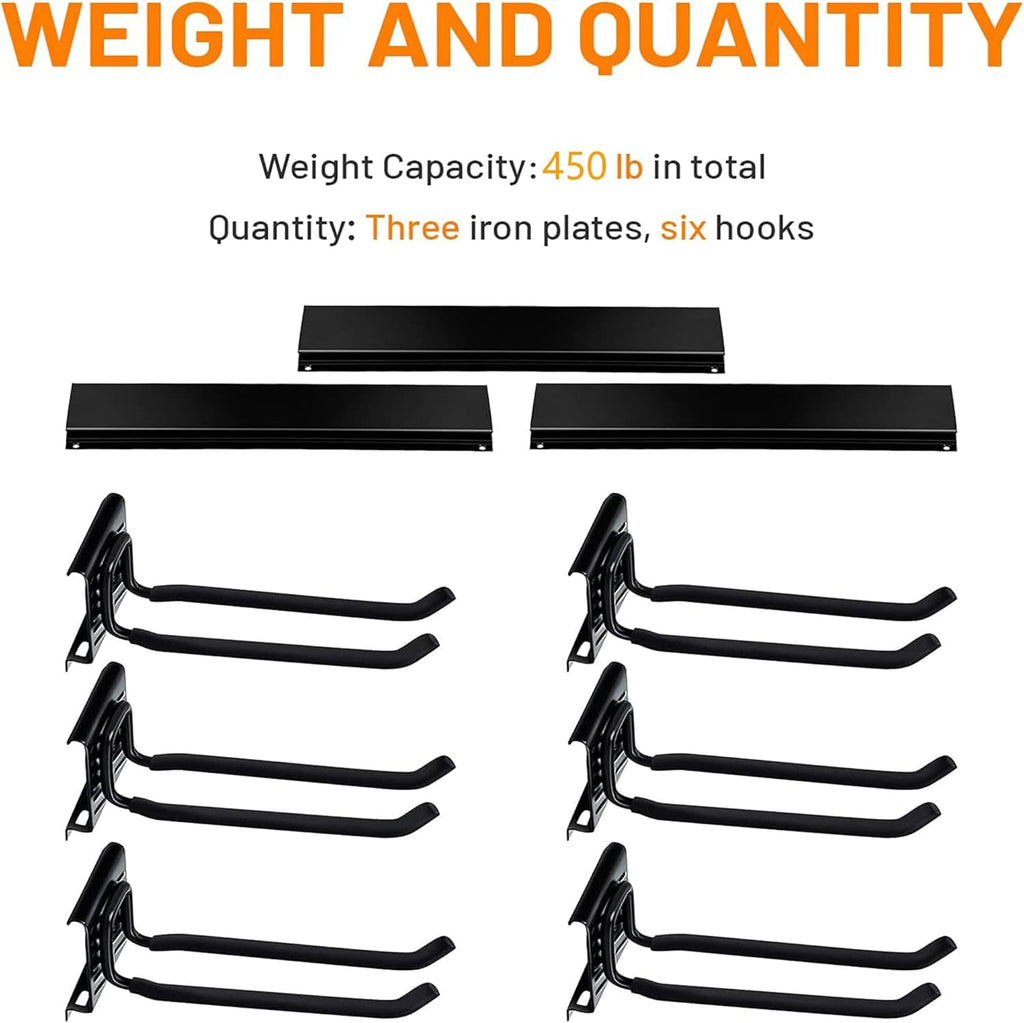 Wallmaster Garage Storage Organizer - Heavy-Duty Wall Mount Tool Rack with 6 Adjustable Hooks | 48-Inch Tracks, 450lb Capacity