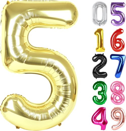Light Gold Number 5 Balloon - 40 Inch Giant Foil Balloon for 5th Birthday Party Decorations