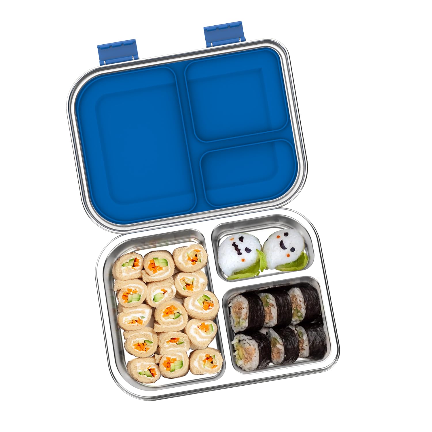 TOURPOR Stainless Steel Bento Box for Kids 1000ml - 3 Compartment Lunch Box for Adults, Leakproof Food Container, BPA-Free Metal Lunch Box with Silicone Seal, Eco-Friendly/Dishwasher Safe (Blue)