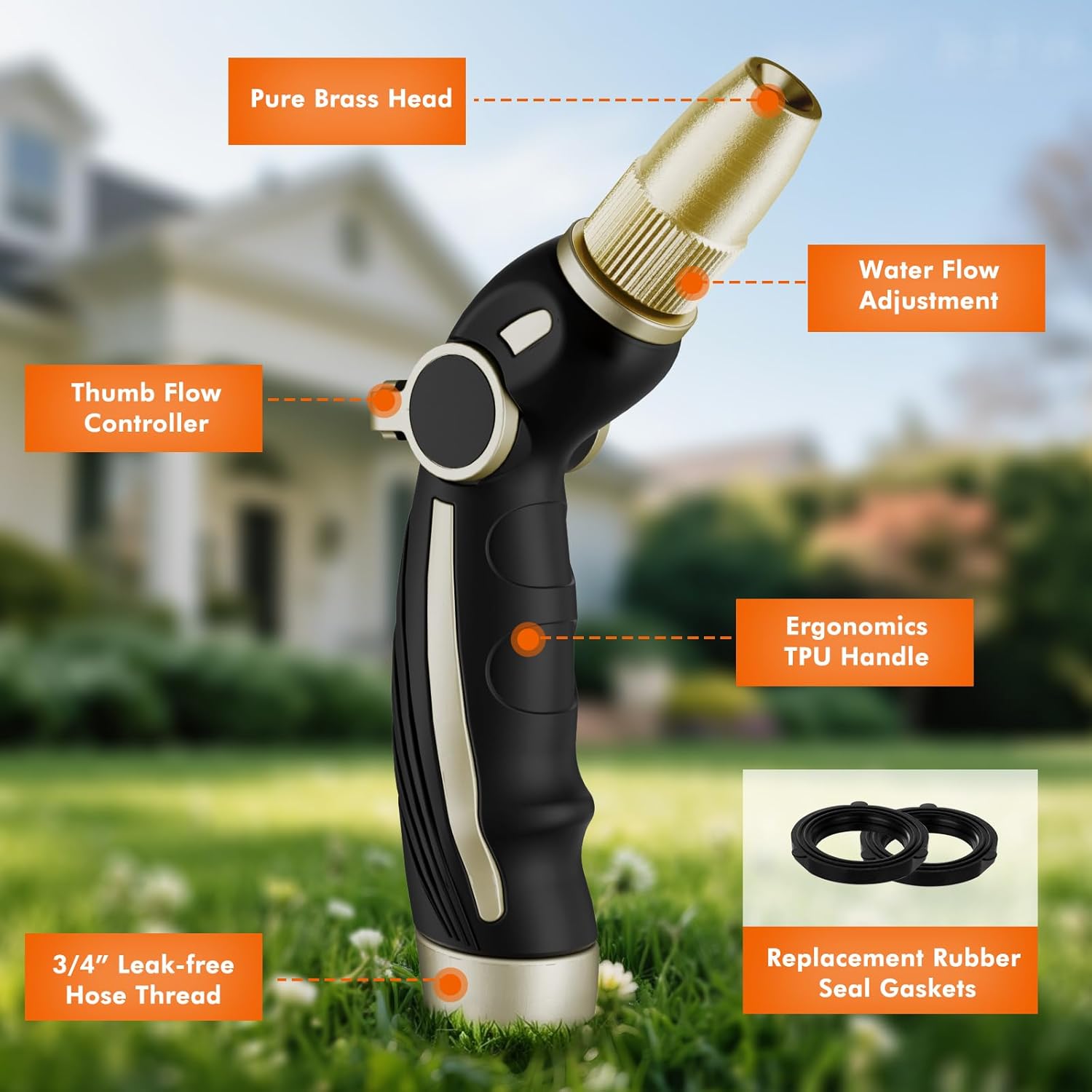 RESTMO High Pressure Hose Nozzle - Heavy Duty Brass Head for Car Washing & Garden Cleaning | 4 Adjustable Spray Patterns