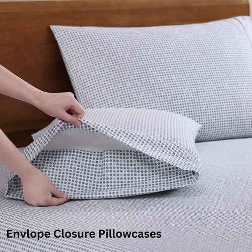 LANE LINEN 100% Organic Cotton Twin Sheets Set - Breathable & Cooling 3-Piece Bedding | Deep Pocket Polka Dot (Blue)